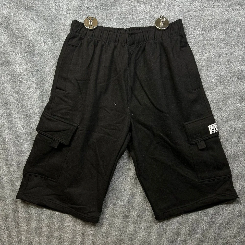 Pro Club Cargo Sweat Shorts Men's Black Pocket Elastic Waist Loungewear - Large