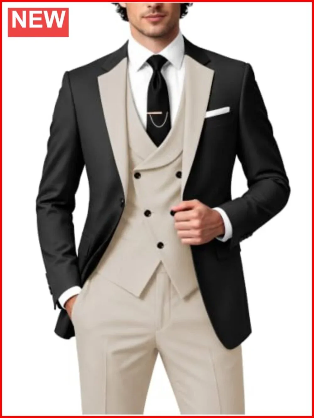 Men's 3 Piece Slim Fit Suit Set Blazer Vest Pants Wedding Tuxedo