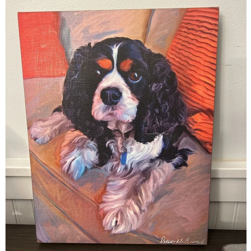 Robert McClintock Cavalier‎ King Charles Spaniel Canvas Art 10.5x13.5 Dog Art