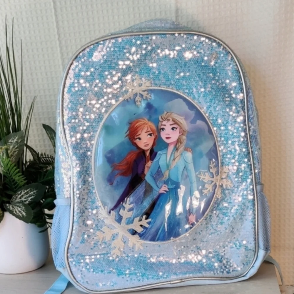 Disney Frozen ll Elsa and Ana Light Blue Sequins & Snowflakes Backpack