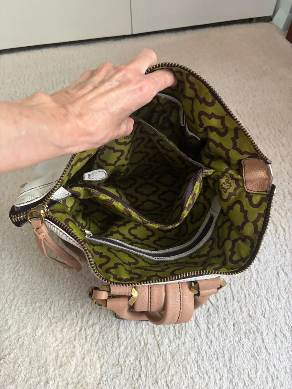 orYANY Holly Color Blocked Cream and Brown Leather Backpack NWOT