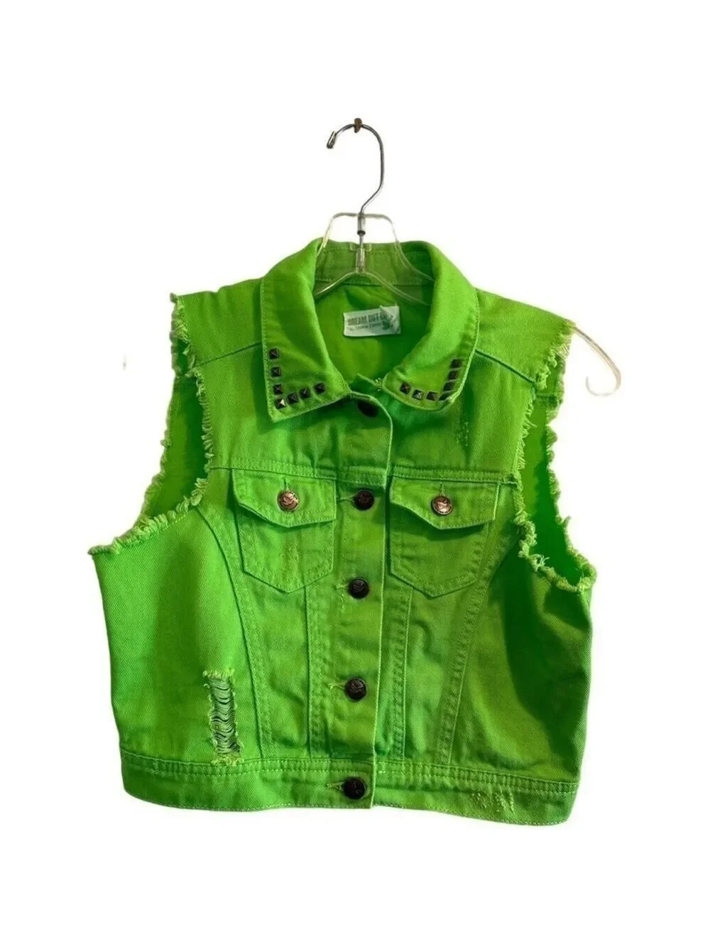 Dream Out Loud Distressed Vest Girl’s Medium Lime Green 100% Cotton Casual Vest