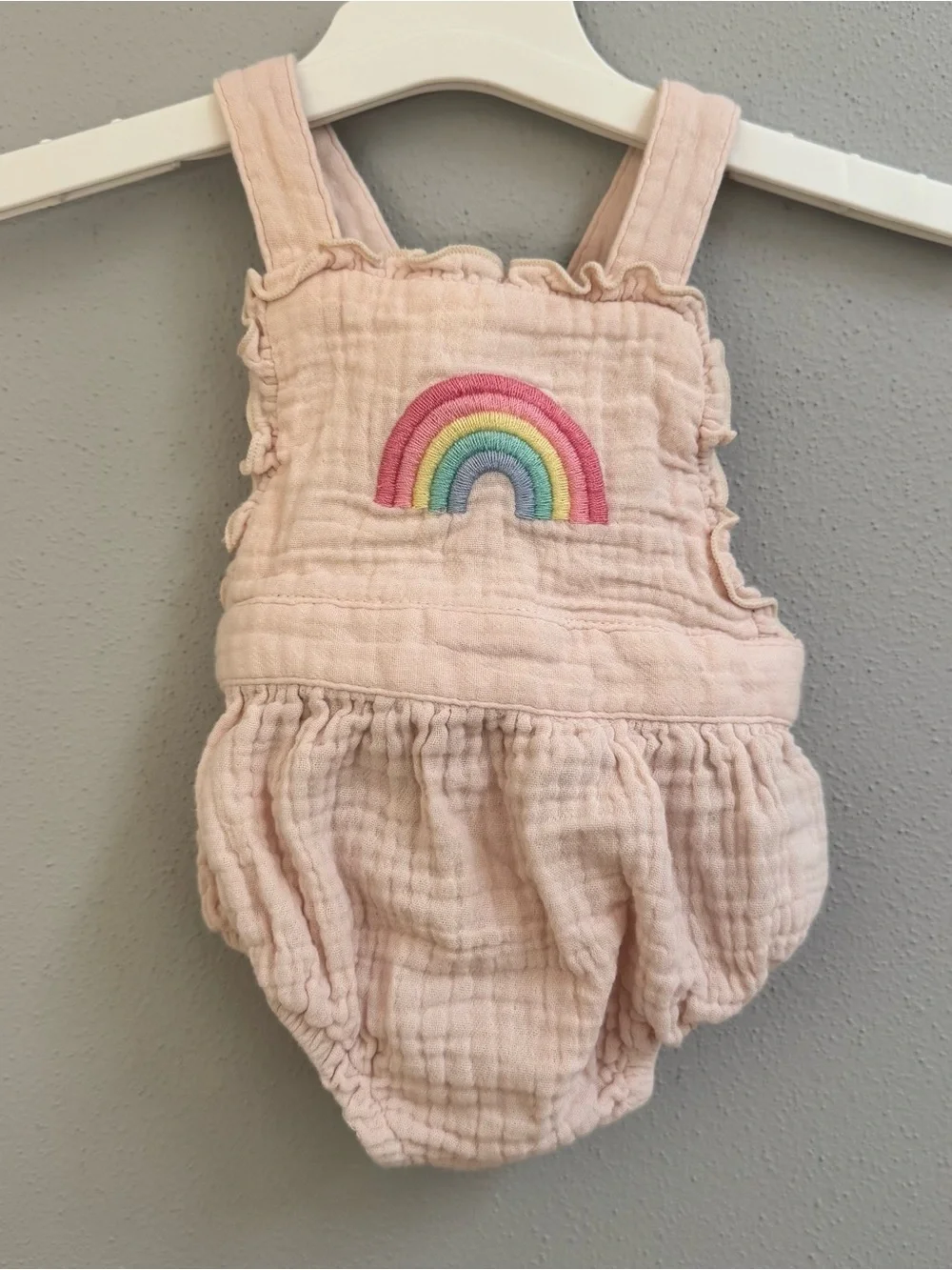 Angel Dear Baby Girls Pink Organic Cotton Muslin Rainbow Bubble Romper 0-3M‎