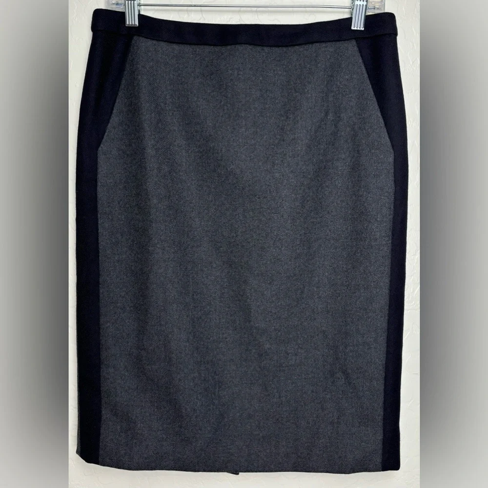 J.Crew No. 2 Pencil Skirt Colorblock Wool Gray Navy Blue Size 6 0719‎