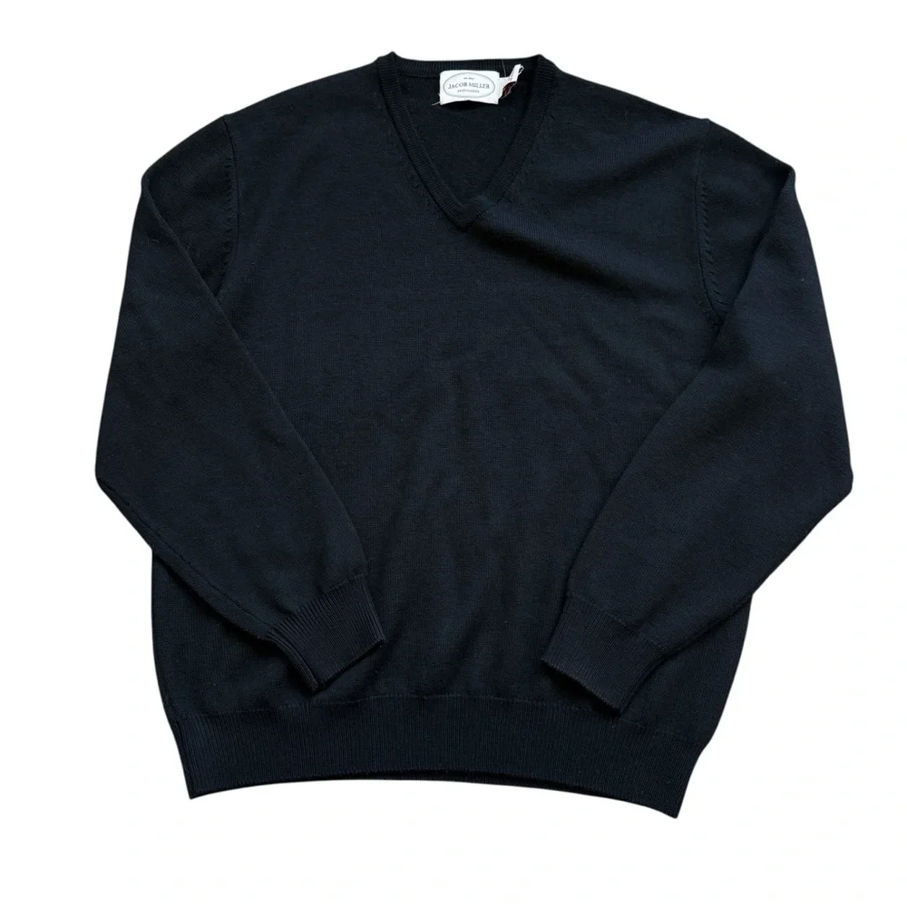 Jacob Miller Merino Wool Sweater Mens M Black V Neck Extra Fine Wool Classic