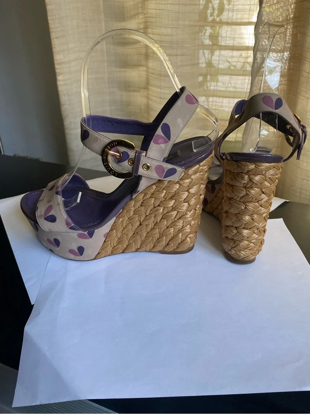 Louis Vuitton Lavender Purple Heart-Wedge Sandals Espadrille platform 37 sandals