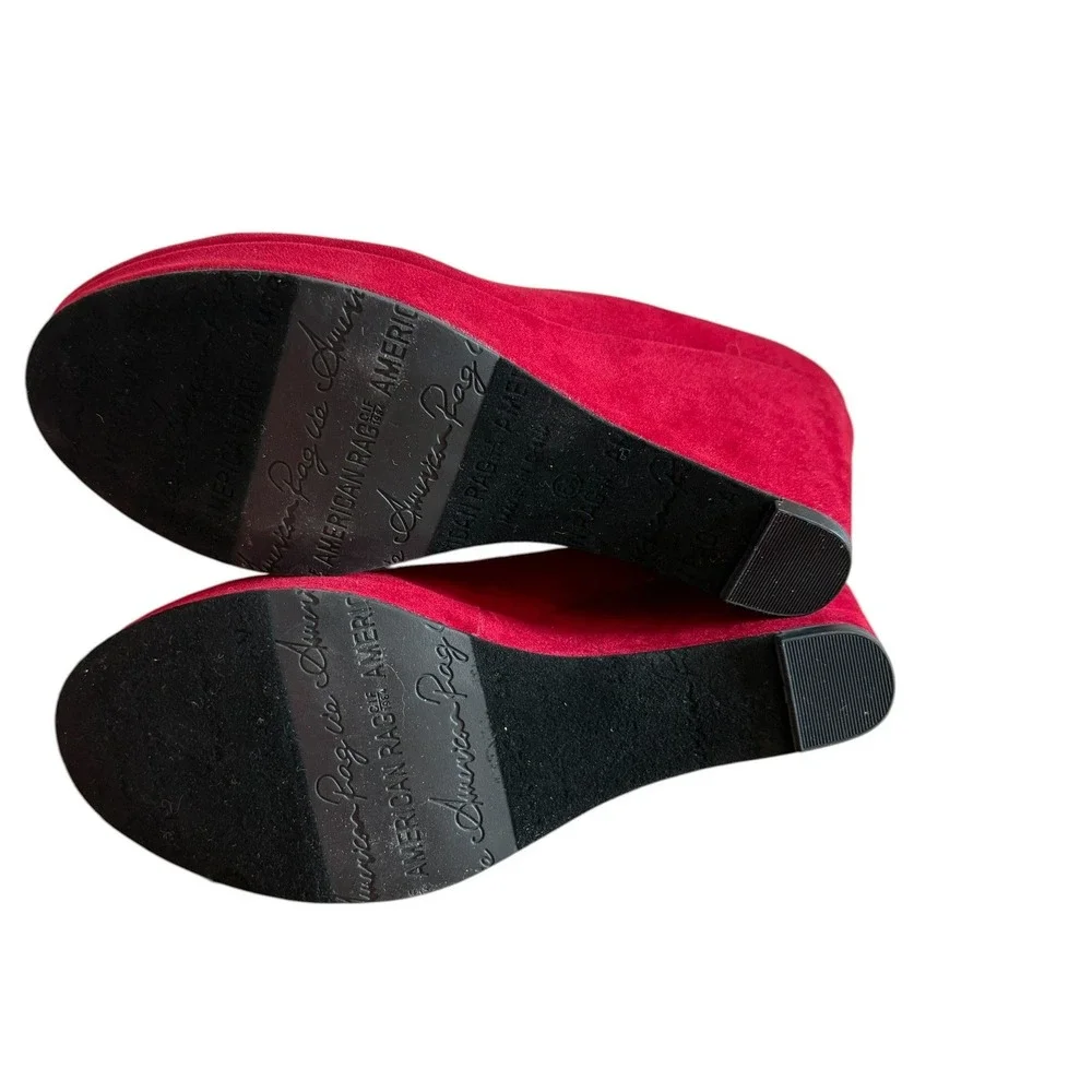 American Rag CIE Kennawin Wine Red Faux‎ Suede Wedge Pumps Platform Size 6.5M