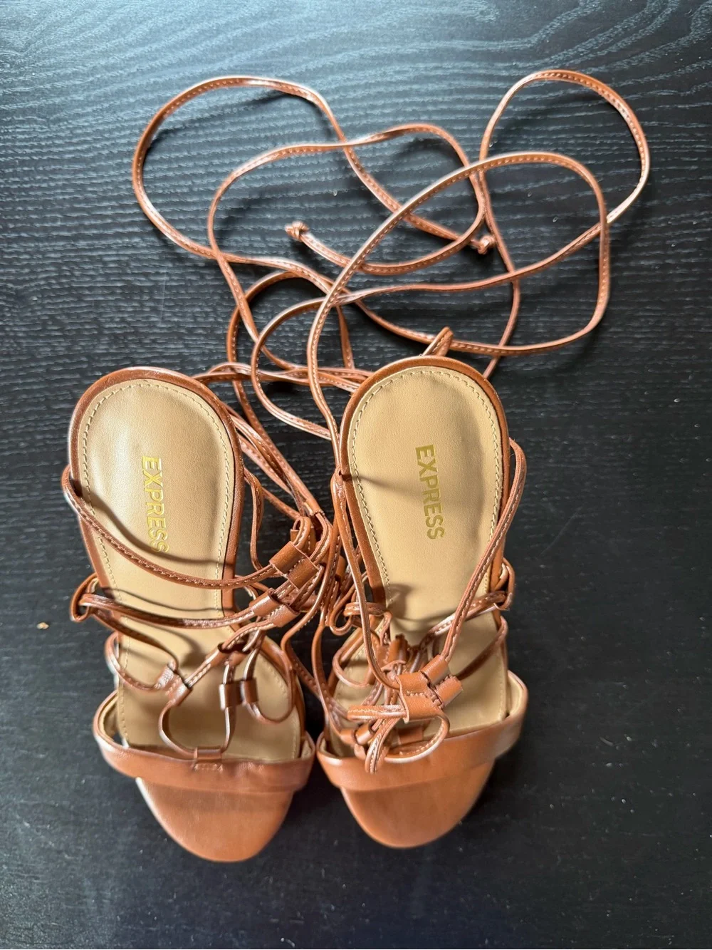 Express Tan Lace-Up Strappy Heels