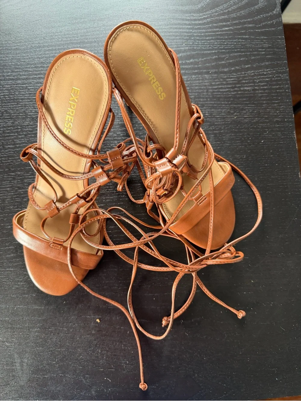 Express Tan Lace-Up Strappy Heels