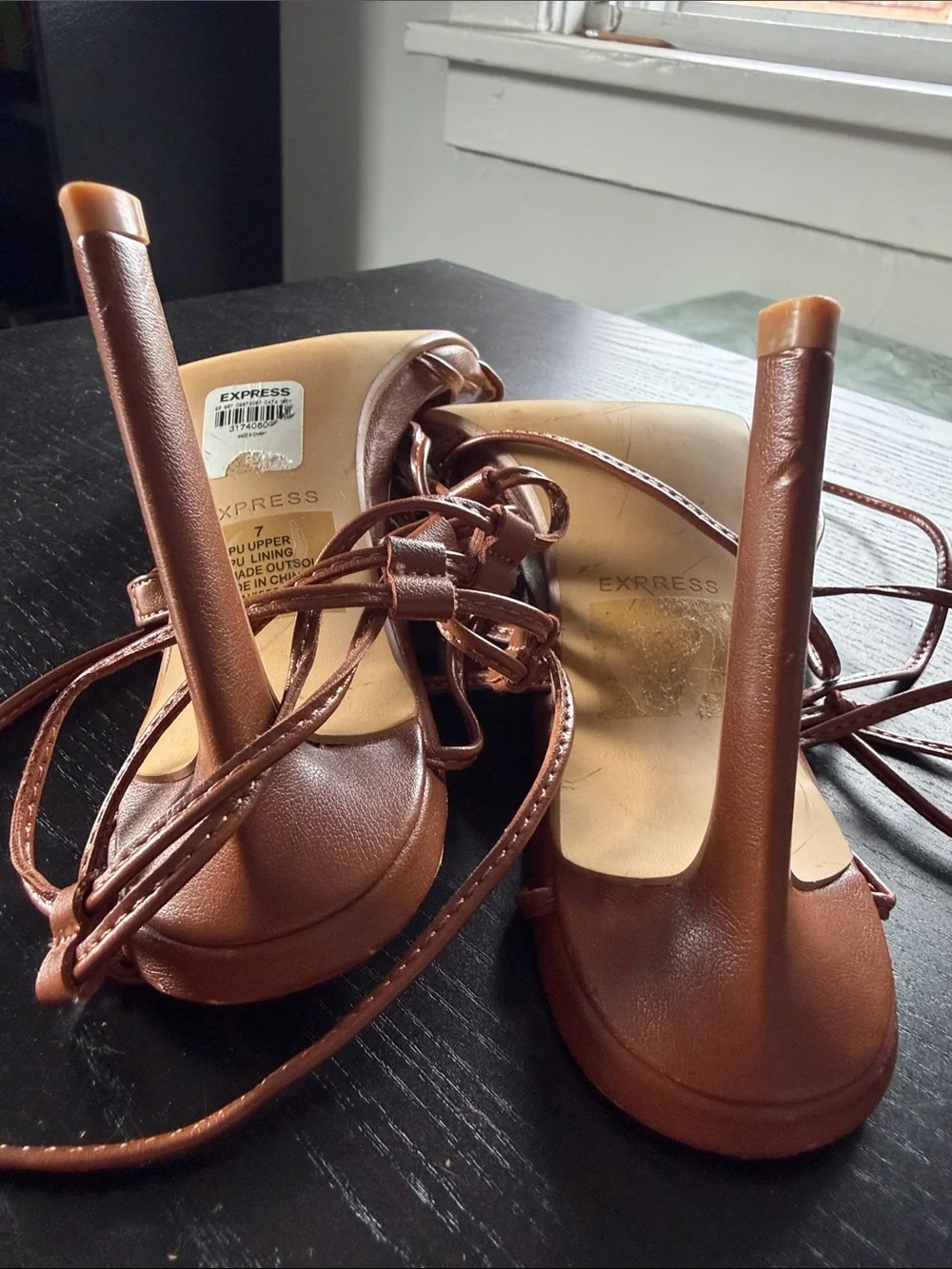 Express Tan Lace-Up Strappy Heels