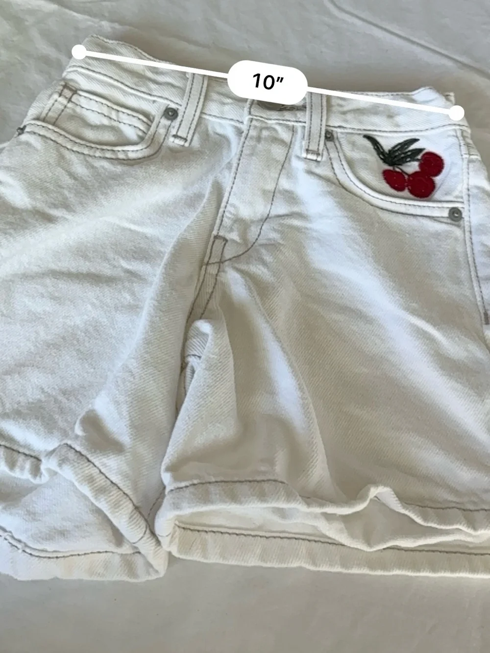 Zara Kids Cherry Embroidered White Denim Shorts