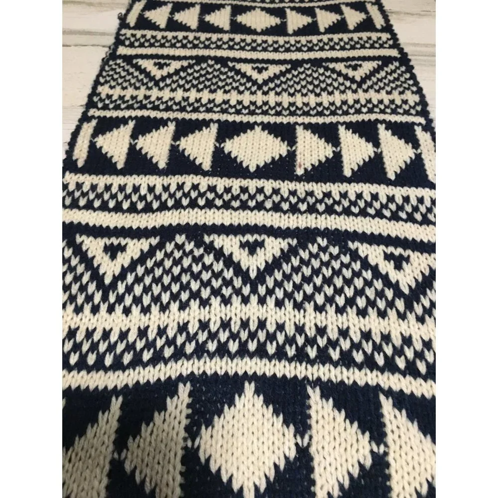 Navy cream geometric patterned infinity scarf