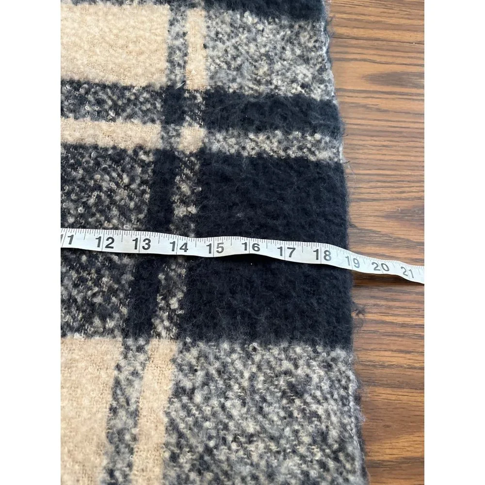 Tan black plaid scarf with fringe