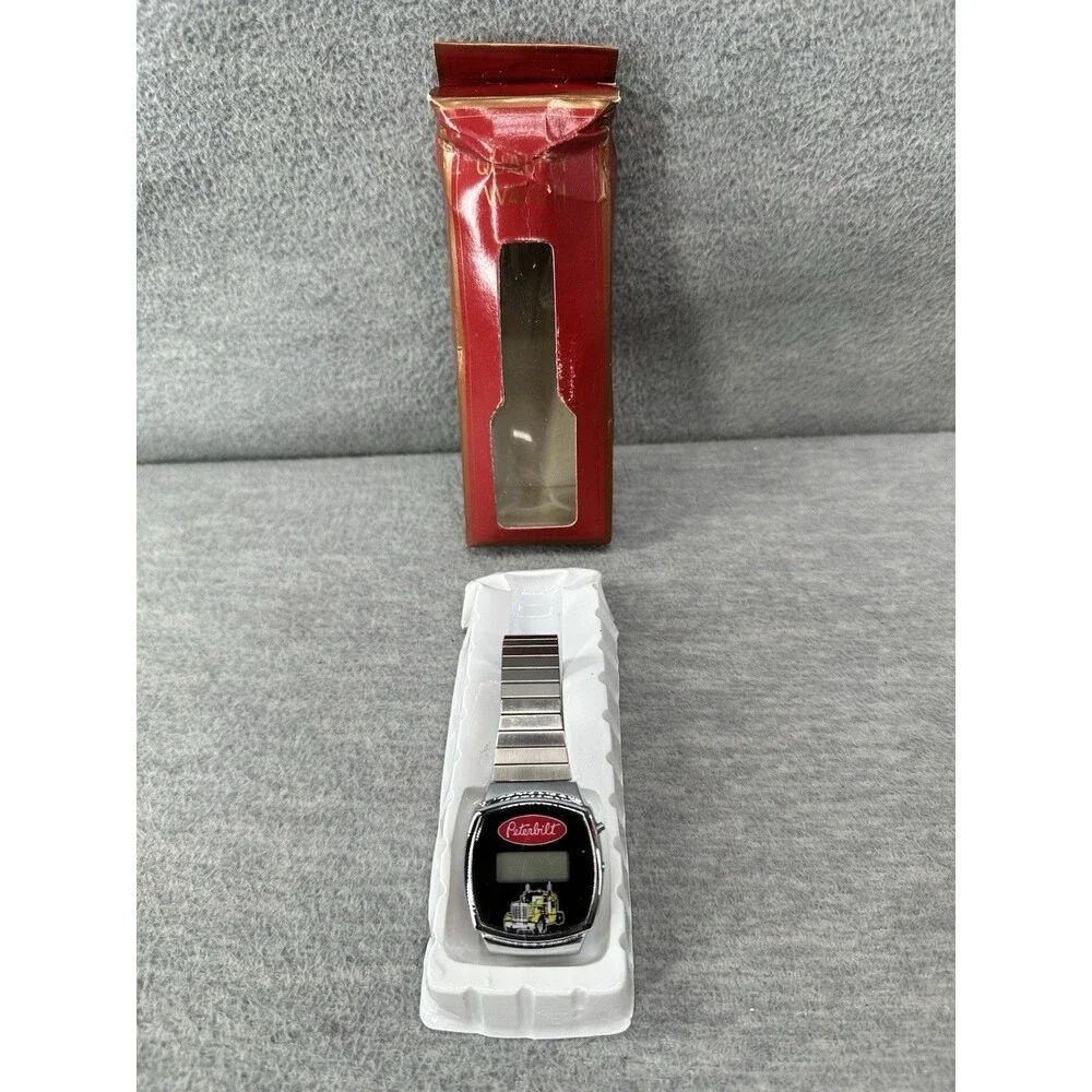 PETERBILT TRUCK Vintage Digital Mechanical Analog Silver Tone Watch