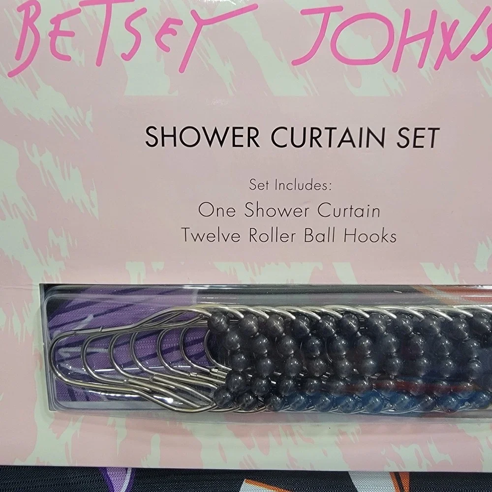 NEW Betsey Johnson Fabric SHOWER CURTAIN Wit HOOKS 72x72 Black Colorful Bows AOP