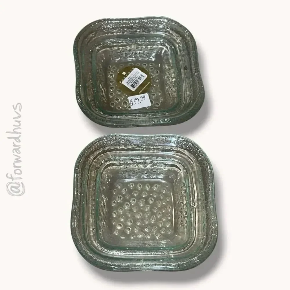 Pomeroy Clear Textured Glass Dish Square Trinket Jewelry Catchall NOS