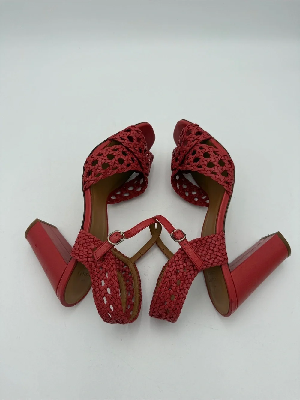 Sezane Les souliers Halix Women’s leather sandals Braided Block Heels event Y2K
