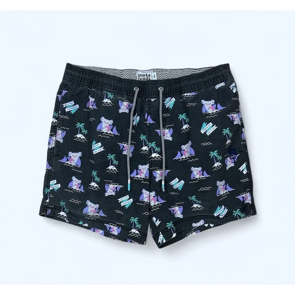 Party Pants Hammertime Short Hammerhead Shark Men L Stretch Black Trunks