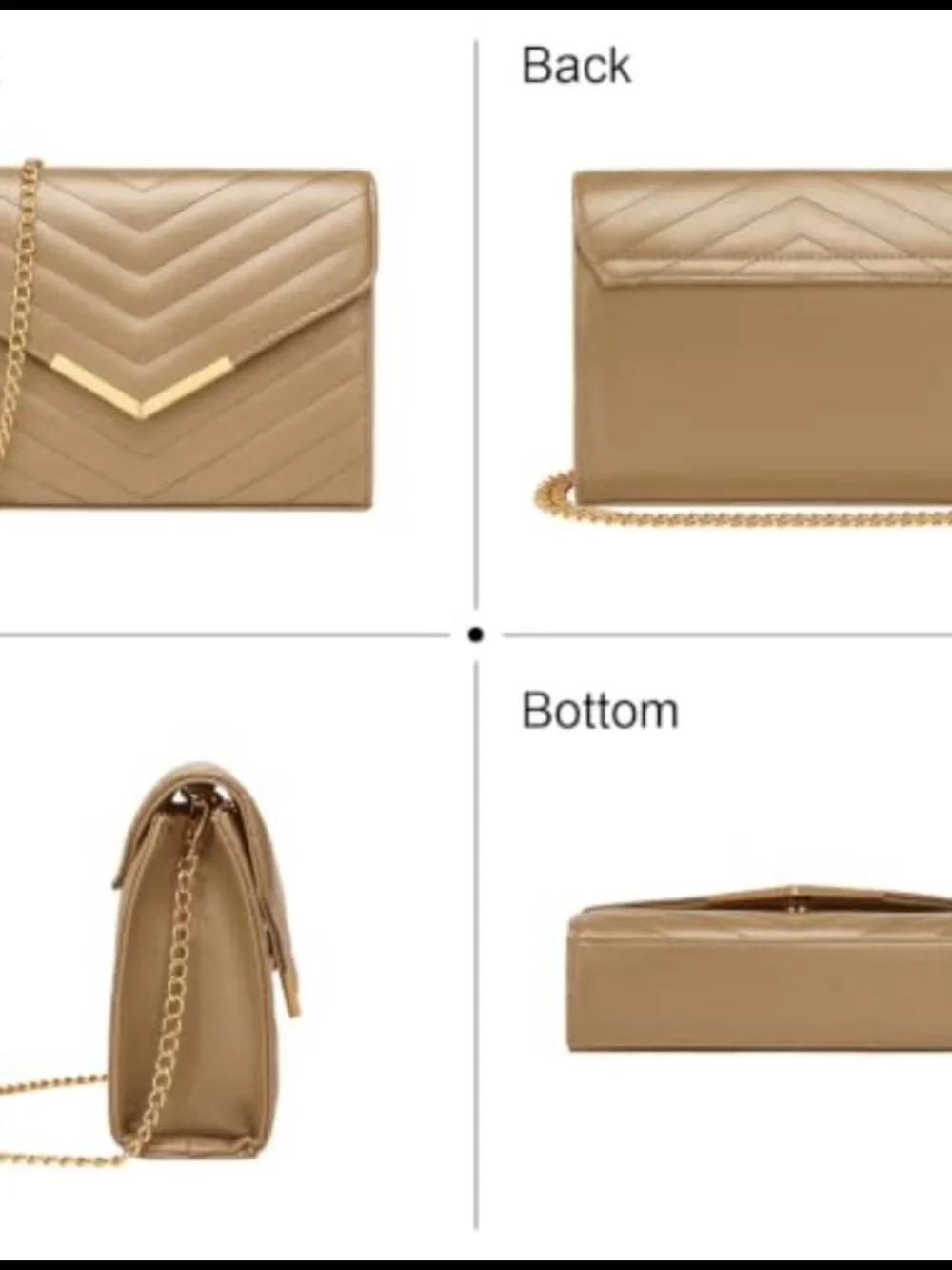 Faux Saffiano Leather Chevron Quilted Clutch Evening Bag with Chain Strap