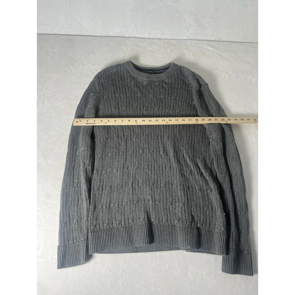Express Mens Gray Cable Knit Cotton Crew Neck Pullover Sweater Large