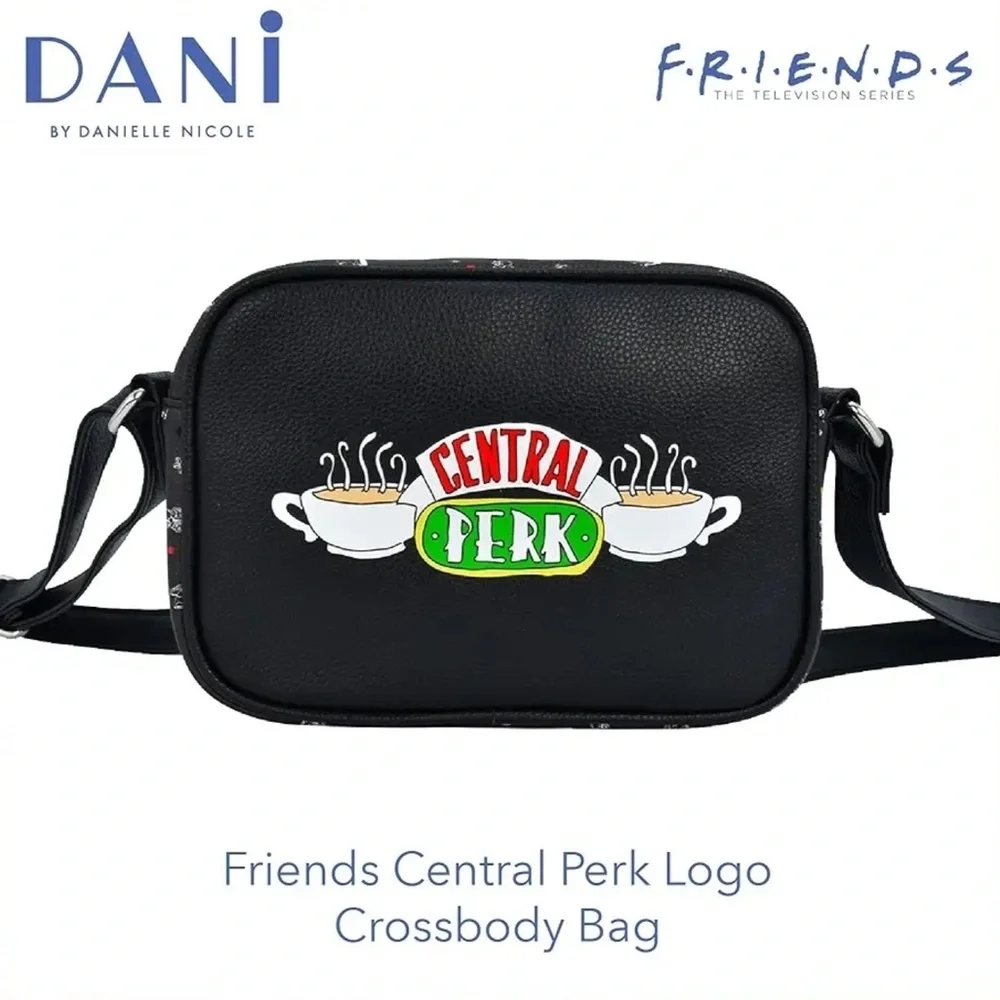 Friends Central Perk Logo Crossbody Black Bag Zip Top Closure by Daniele Nicole