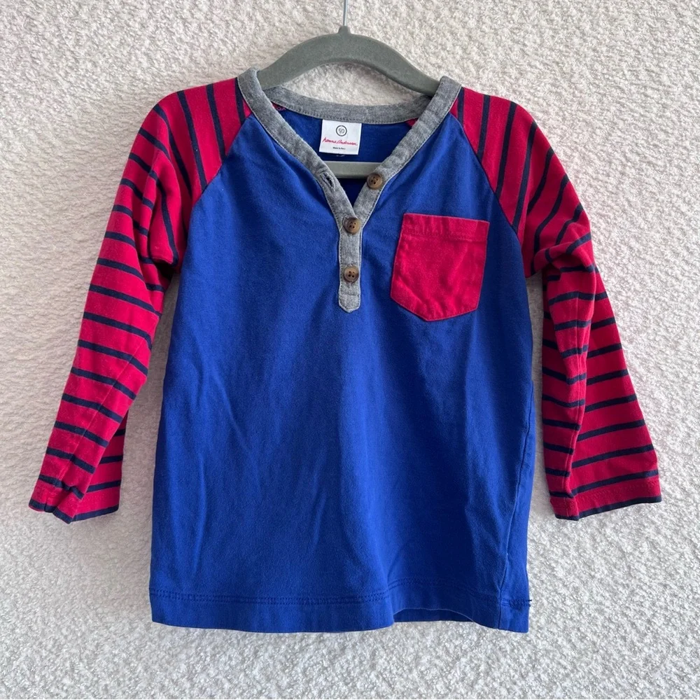 Hanna Andersson Toddler Henley Stripes Blue‎ Red Shirt Size 3T