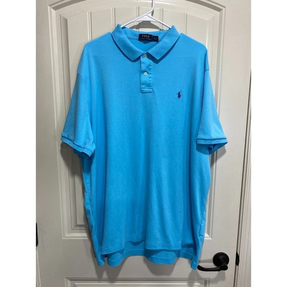 Polo Ralph Lauren‎ Logo Pony 2XL Bright Blue Soft 100% Cotton Shirt Golf Tennis