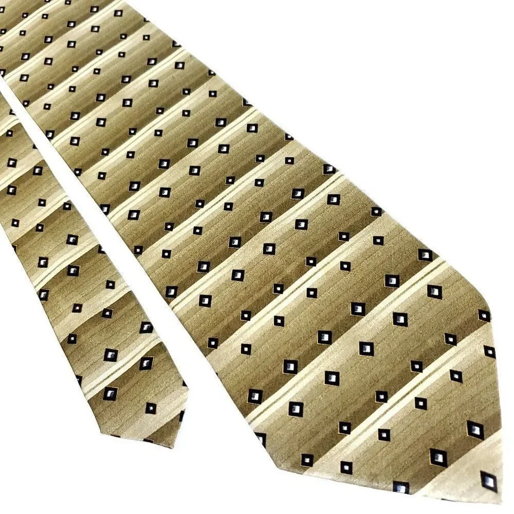 Crescenzo Collection Silk Tie Beige Woven Check Short Wide‎