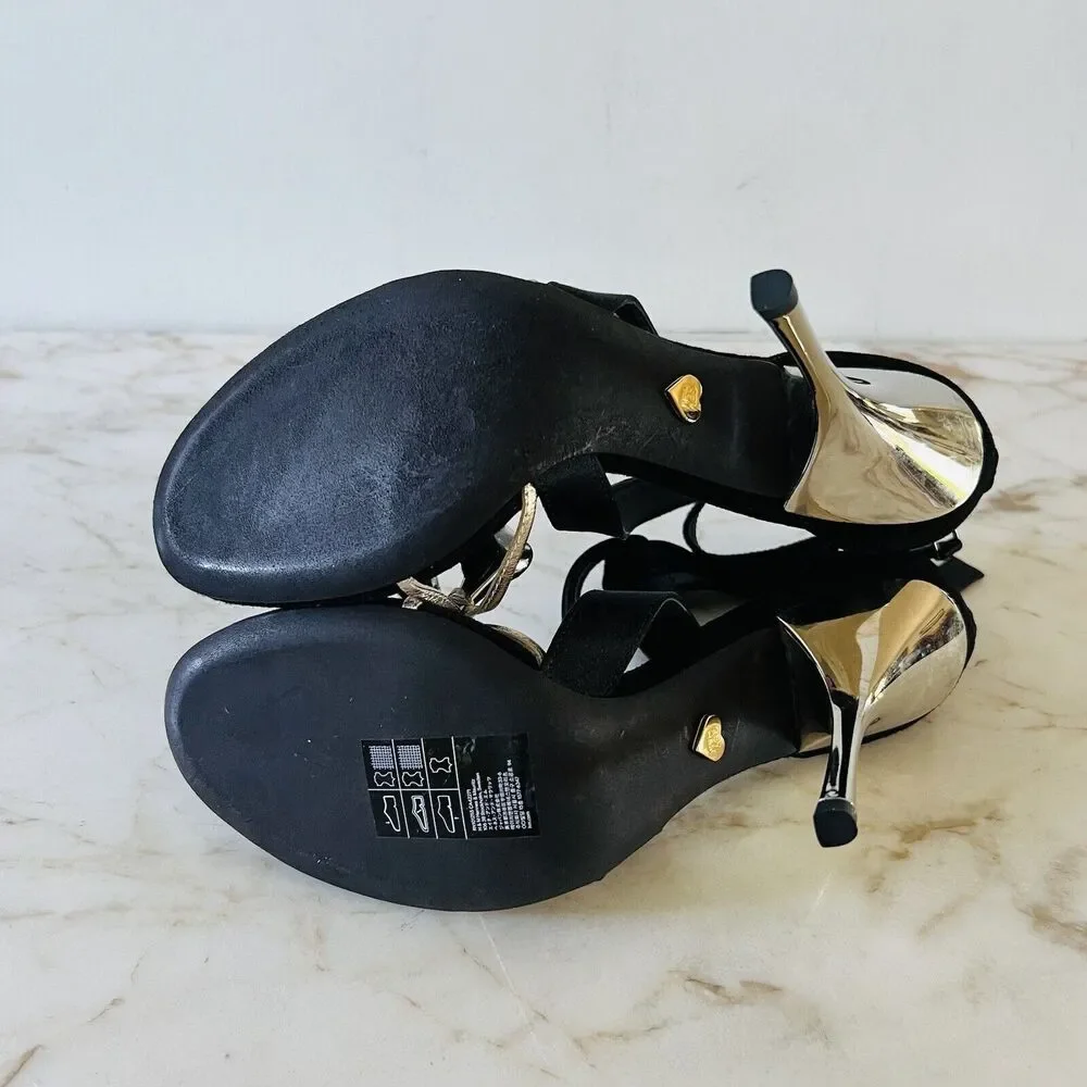 2019 GIAMBATTISTA VALLI x H&M Suede Black Crystal Lips Sandals Heels - EU 8/US 7