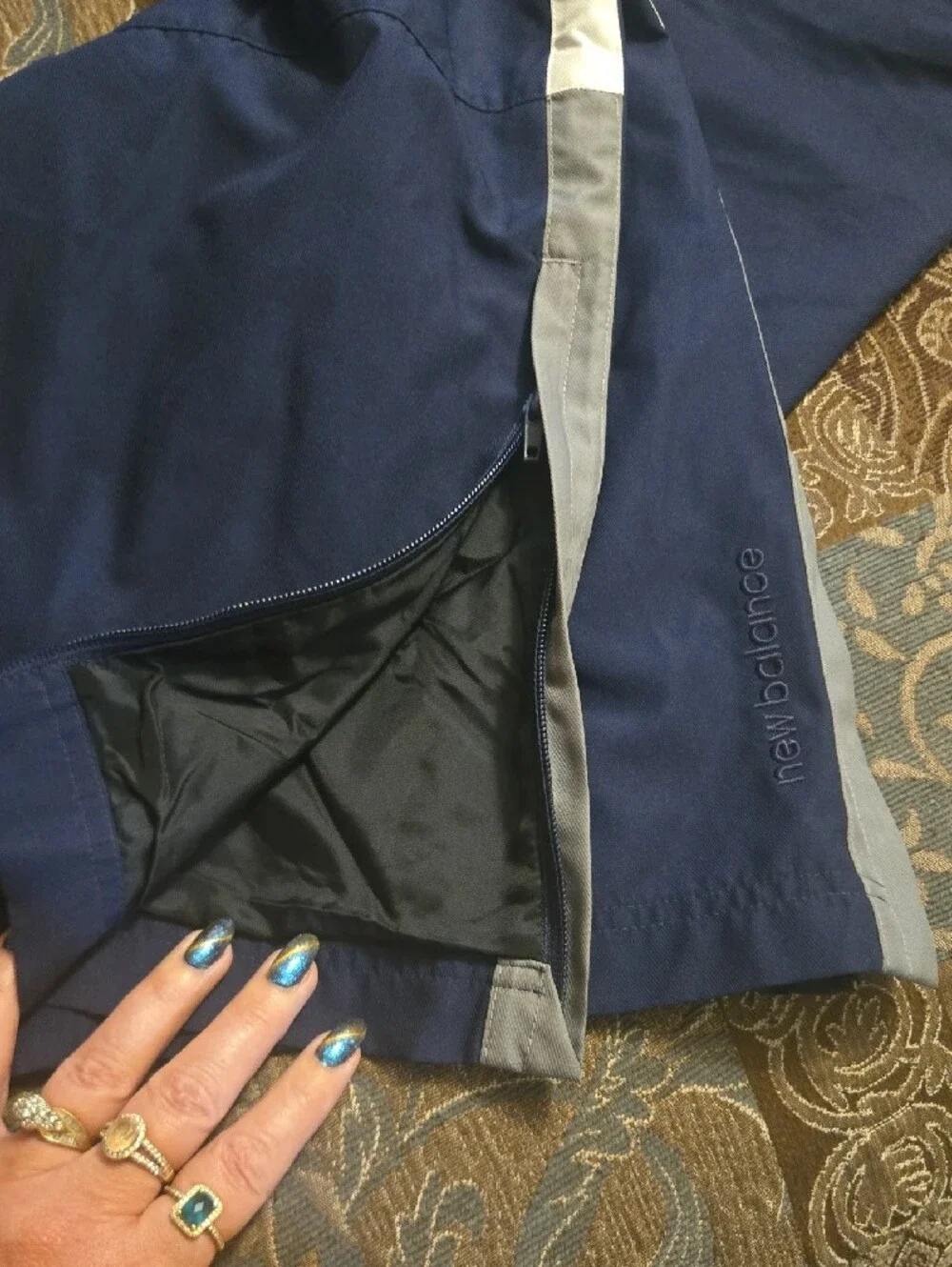 New Balance Navy Joggers with White Side Stripe. Heavy Duty W/Zipper Bottoms.