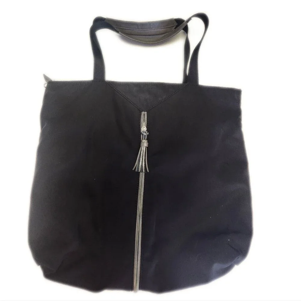 Stella & Dot Black & Silver Convertible Tote Bag Shoulder Bag, 15