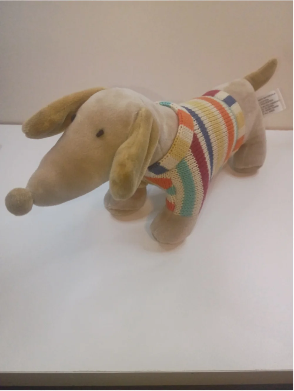 Creative co-op plush Daahshund toy Brown biggie in stripe sweater