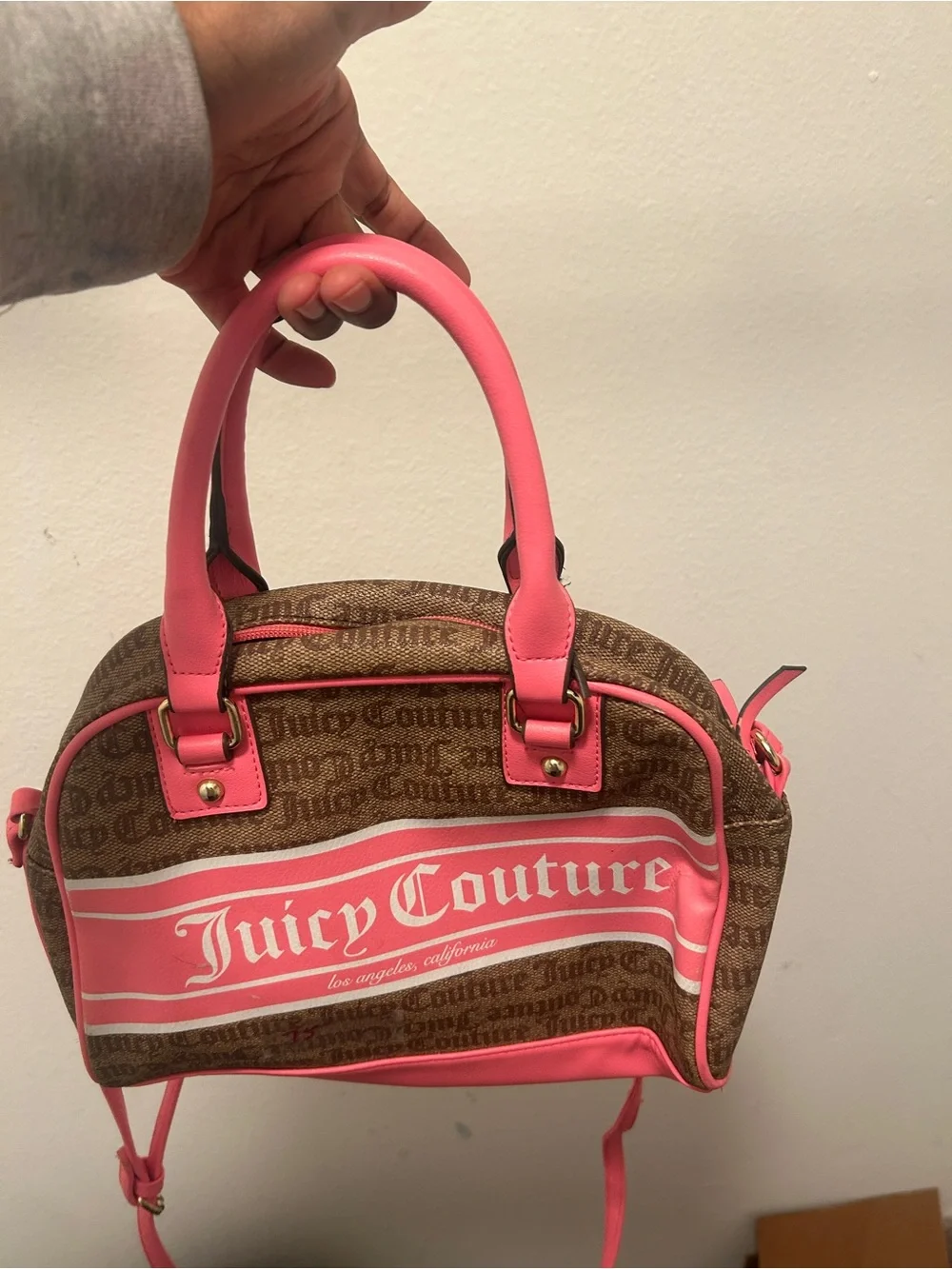Juicy Couture Brown and Pink Logo Satchel