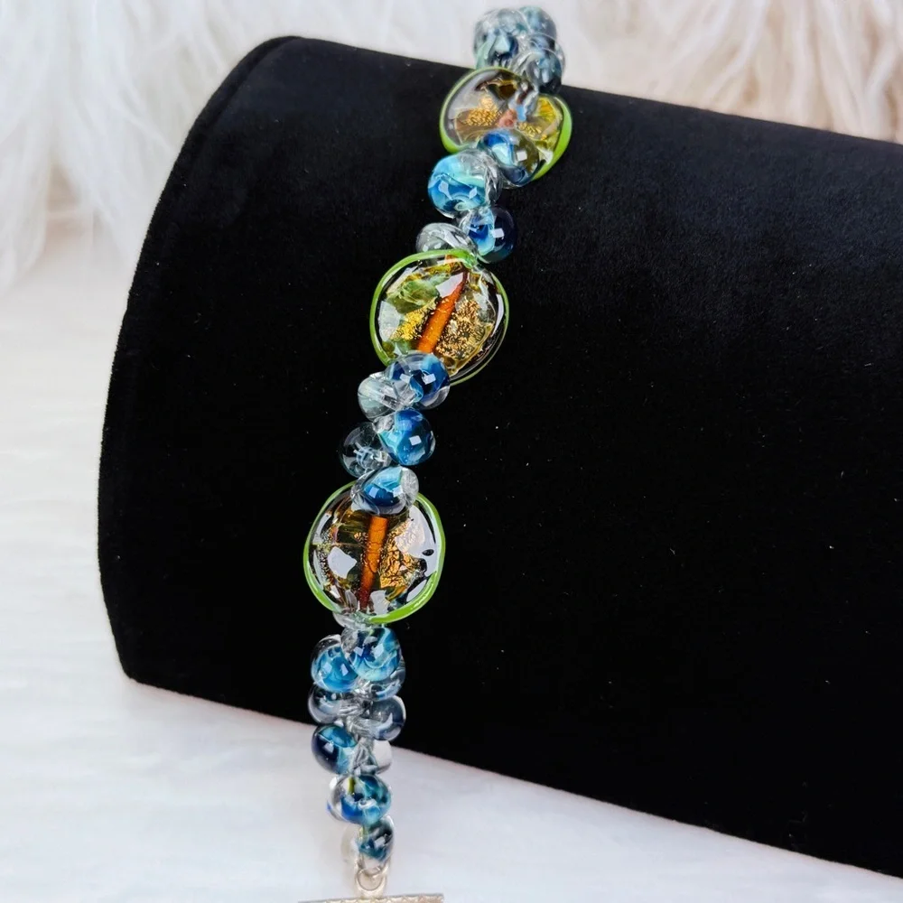 Gorgeous, Bohemian chic colorful, blue green, Earth tone toggle closure bracelet