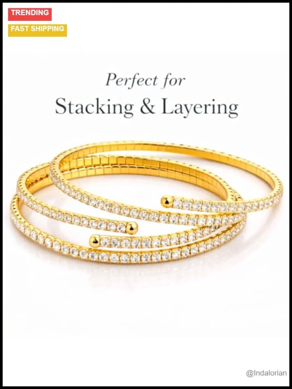 Gold Plated Stretch Tennis Bracelet Crystal Accent Stackable