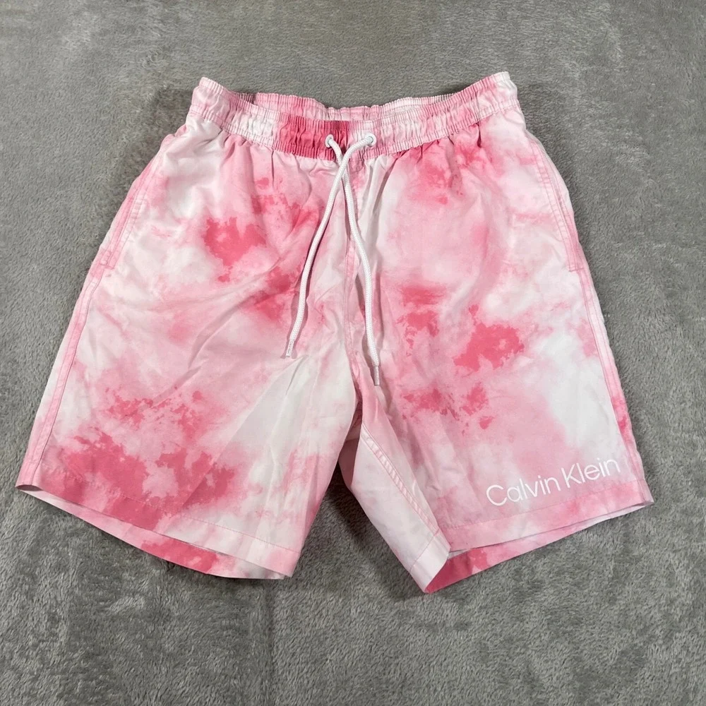 Calvin Klein Swim Trunks Mens Medium Pink Tie Dye‎ 7