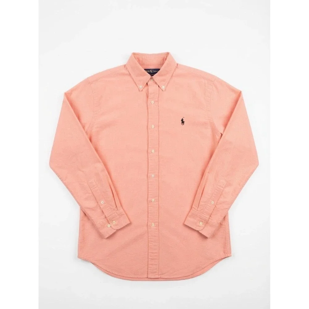 Ralph Lauren Mens Button Down Shirt Medium Peach Pink Custom Fit Oxford Cotton
