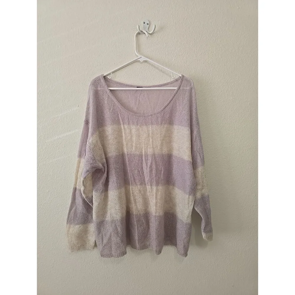 Free People Oversize Sweater Striped Lavender‎ & Cream Size M,