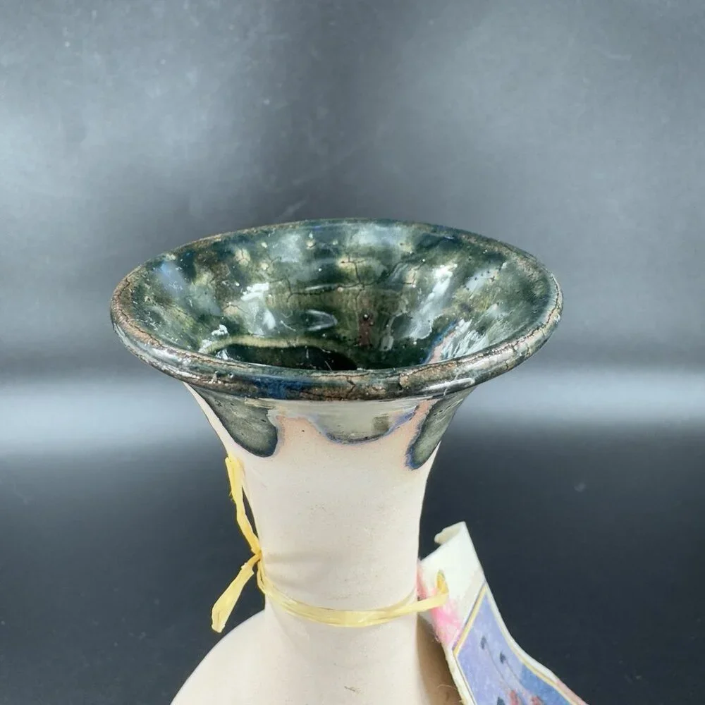 Vintage Jamaican Marblestone Pottery Vase Vessel Signed Hand‎ Made With Tag VTG