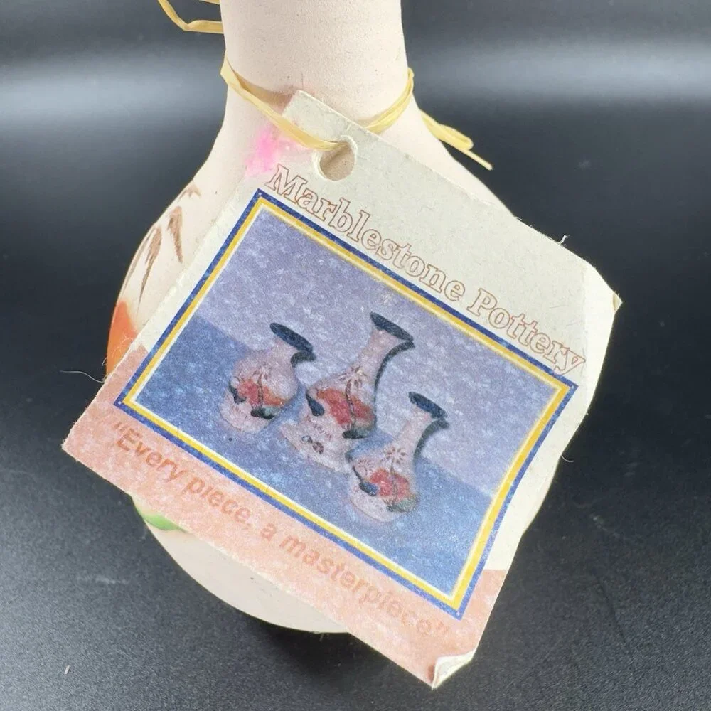 Vintage Jamaican Marblestone Pottery Vase Vessel Signed Hand‎ Made With Tag VTG