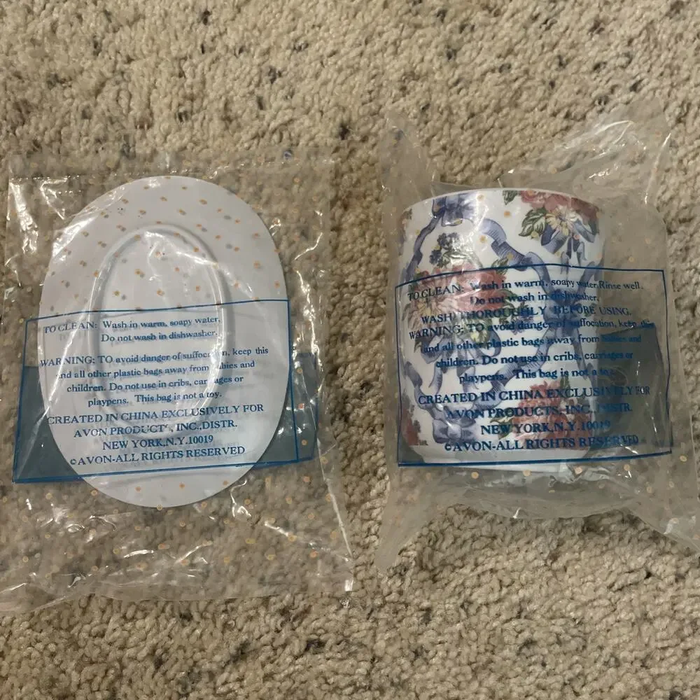 Avon Blue Ribbons And Romance, Collection Soap Dish & Tumbler Floral Cottagecore