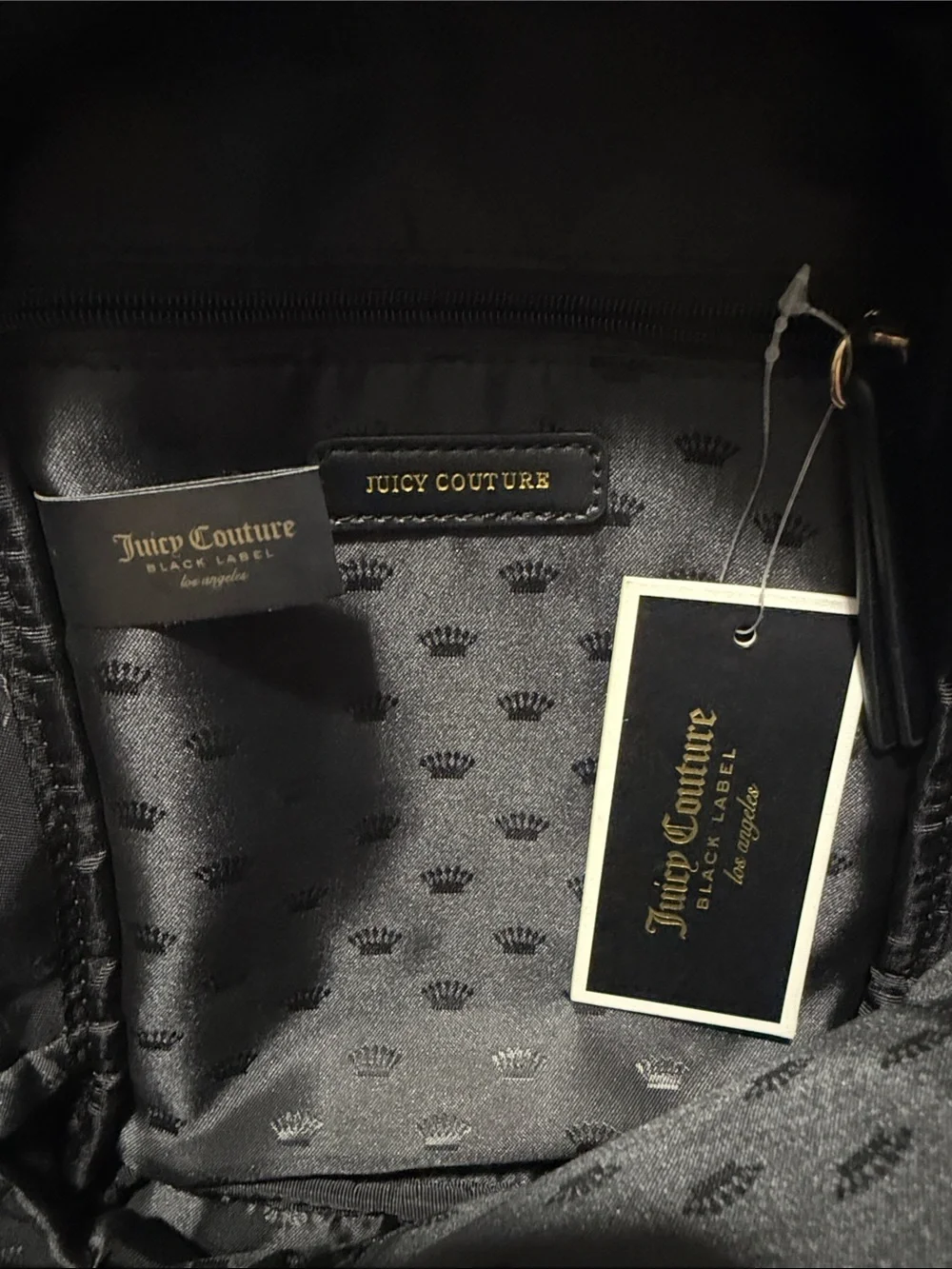 Juicy Couture Black Velvet Mini Backpack with Crystal 'Juicy' Logo