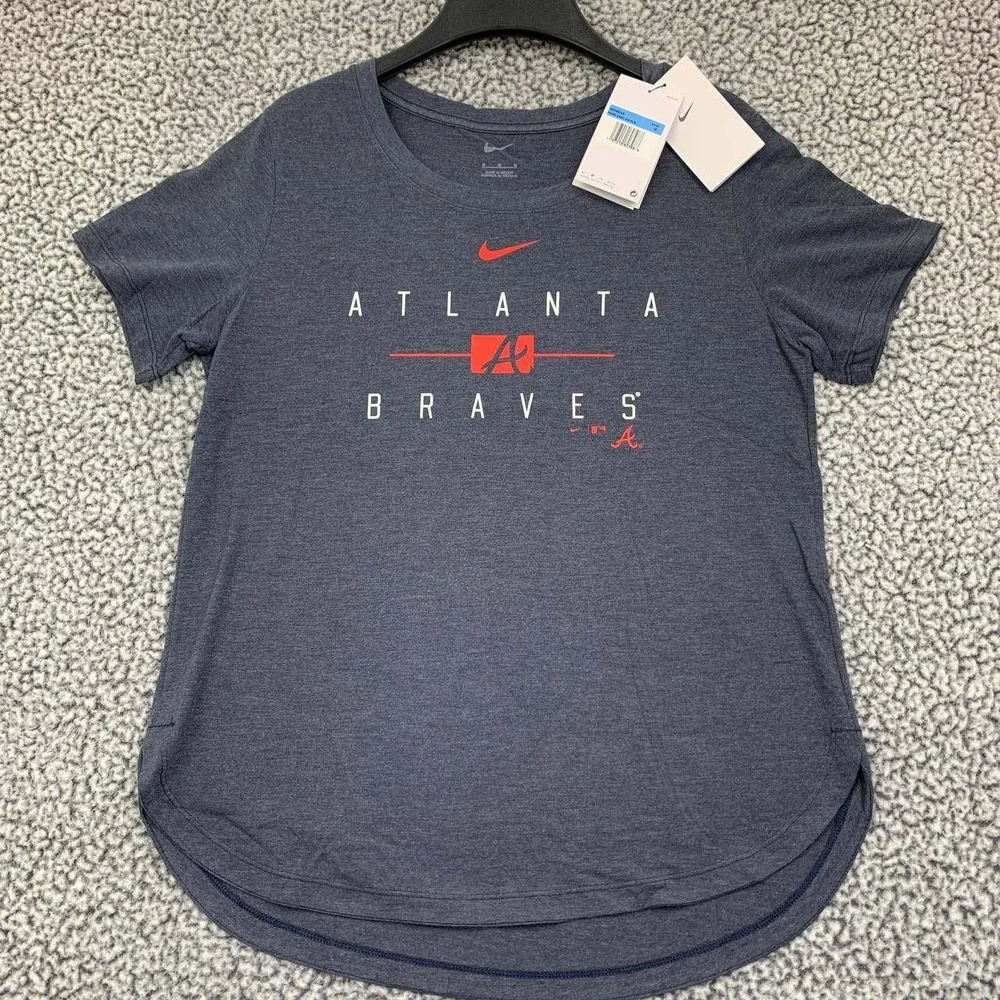 Atlanta Braves Shirt Women Medium Gray Nike Short‎ Sleeve Crew Neck New M