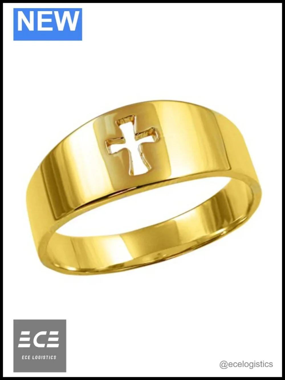 10k Yellow Gold Cut-Out Christian Cross Band Ring Size 7.5