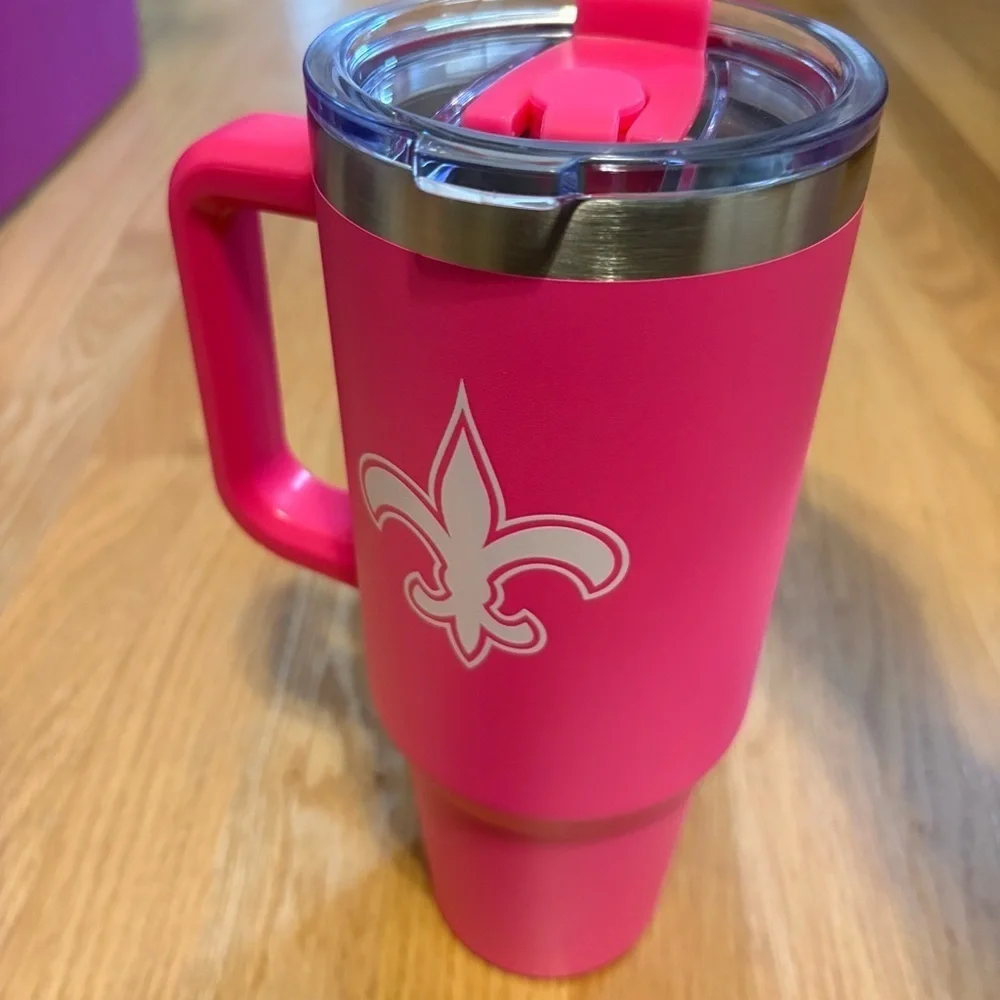 NFL New Orleans Saints Stainless Steel Pink Tumbler with Handle NEW 40 oz NEW