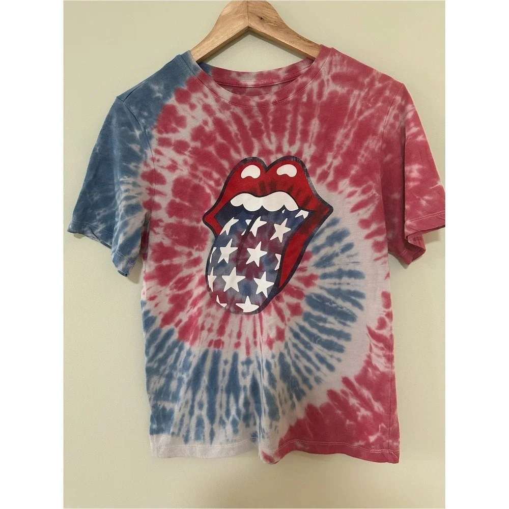 ☀️3/$15☀️Rock Band‎ Patriotic Rolling Stones Graphic Tee XL 14/16 Tie Dye