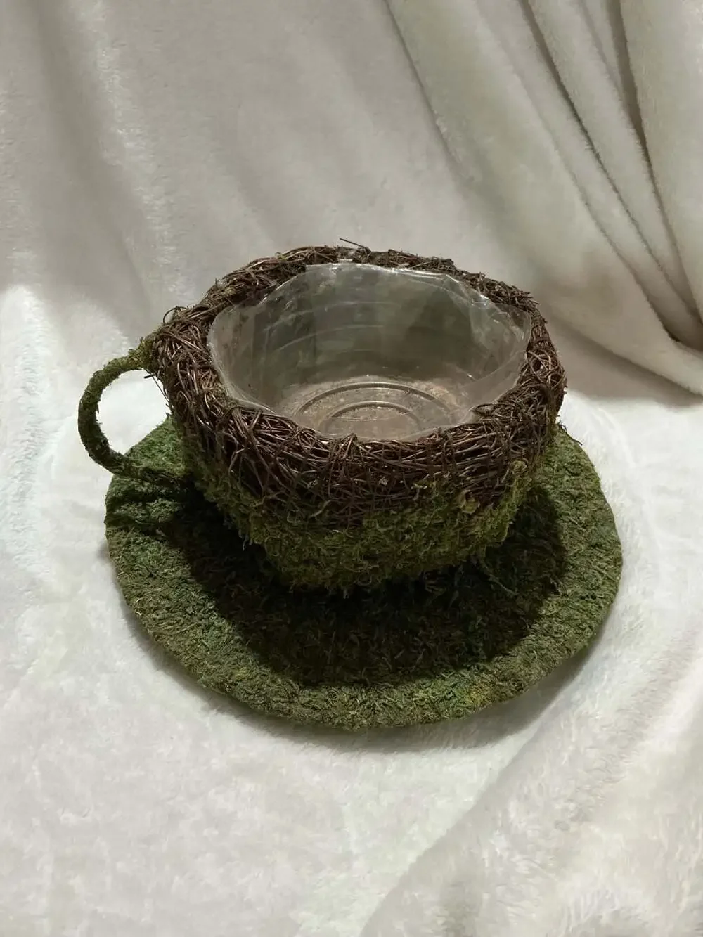 Fairy Garden Tea Cup Planter Moss Twig Container