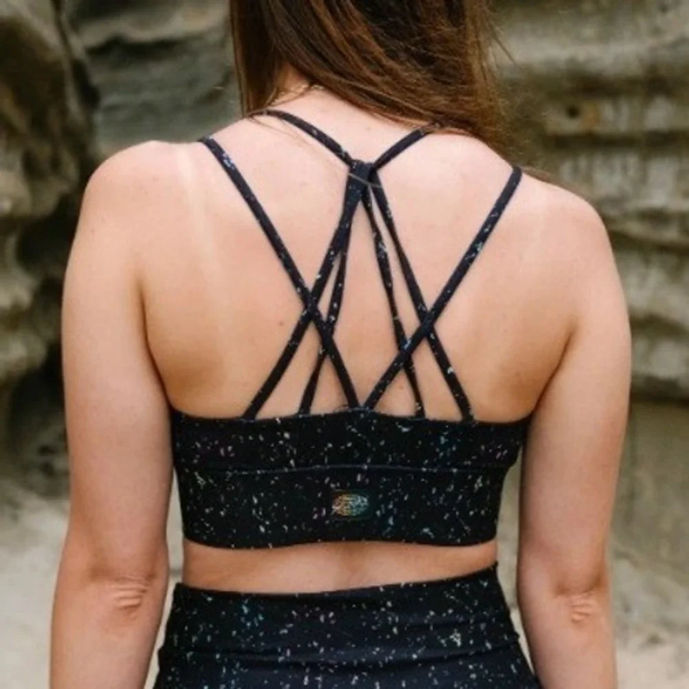 Slunks Sports Bra Womens XL Black Splatter Strappy High Impact