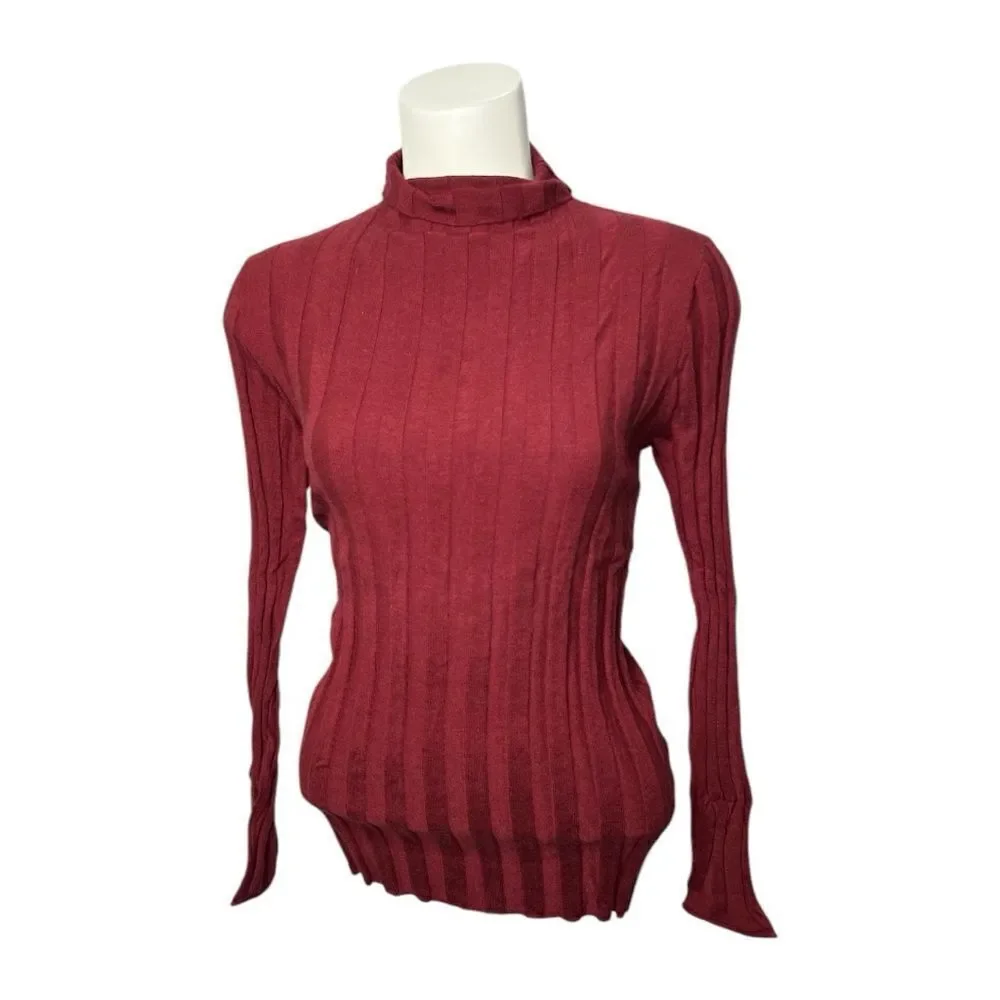J Crew 365 Red Burgundy Ribbed Turtleneck‎ Fitted Top Sz Medium NEW