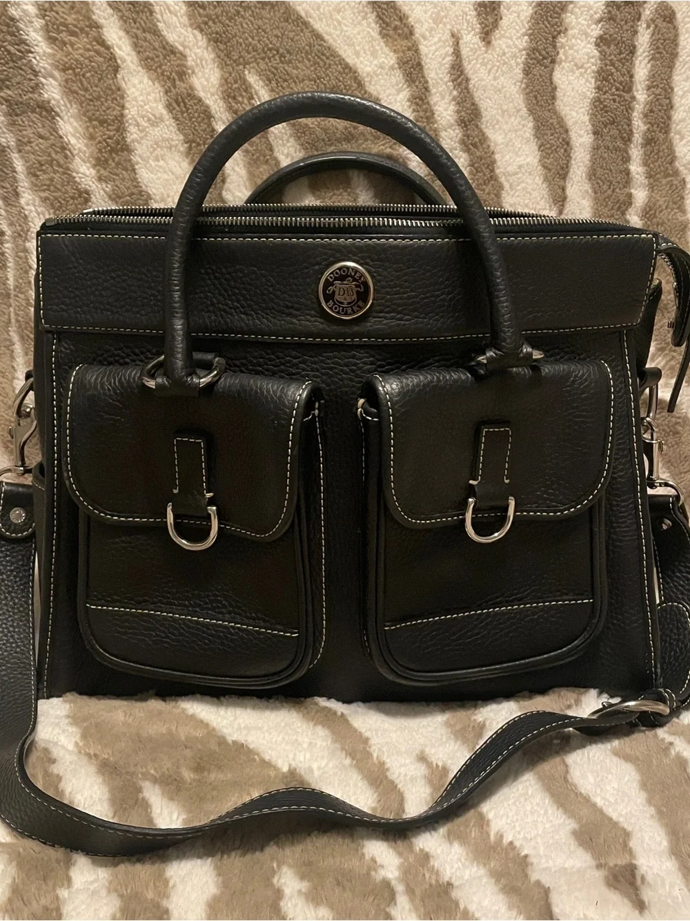 Dooney & Bourke Black Leather Double Front-Pocket Messenger